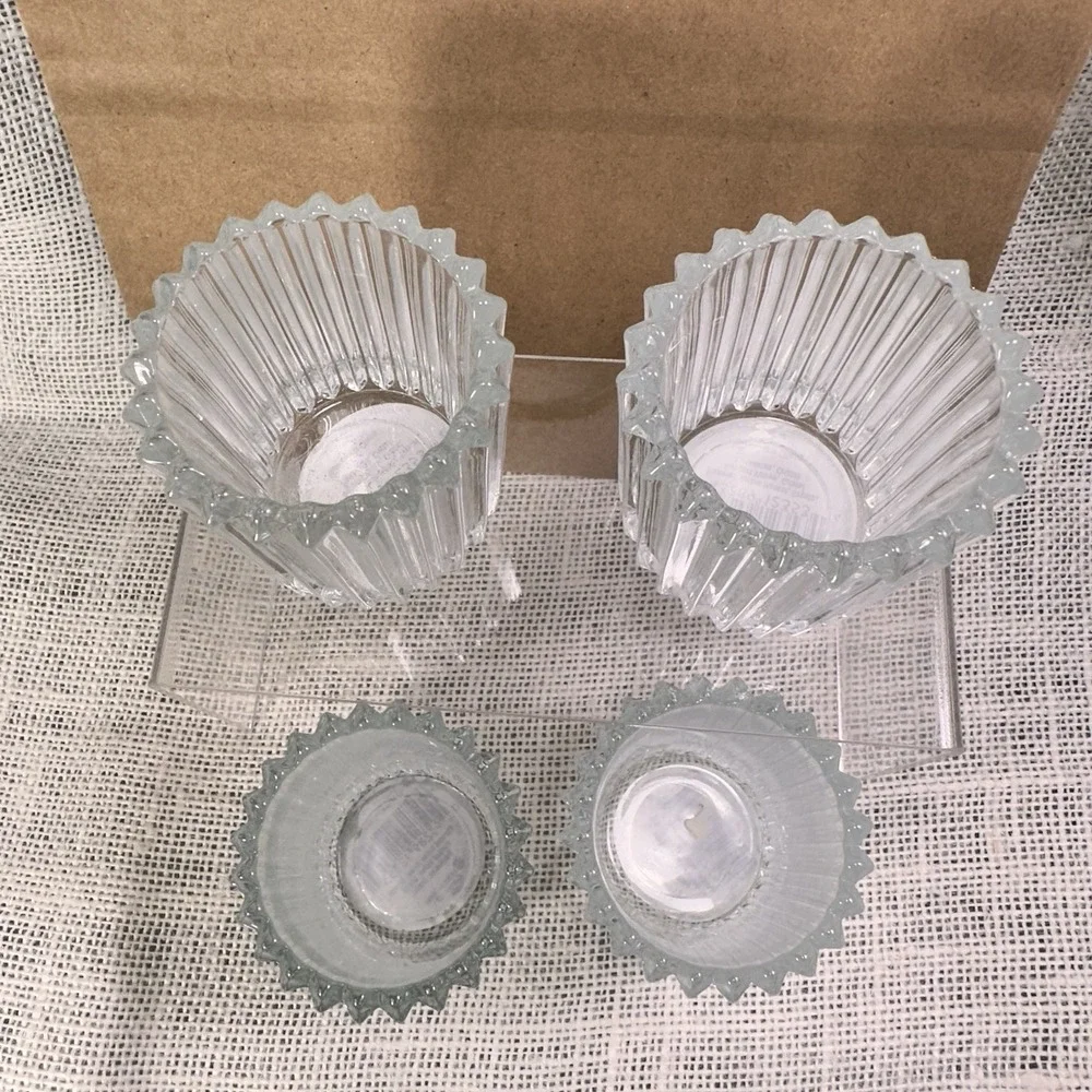 Indiana Glass NOS Crystal Votive Candle Holders Paneled USA Wedding Set of 4‎